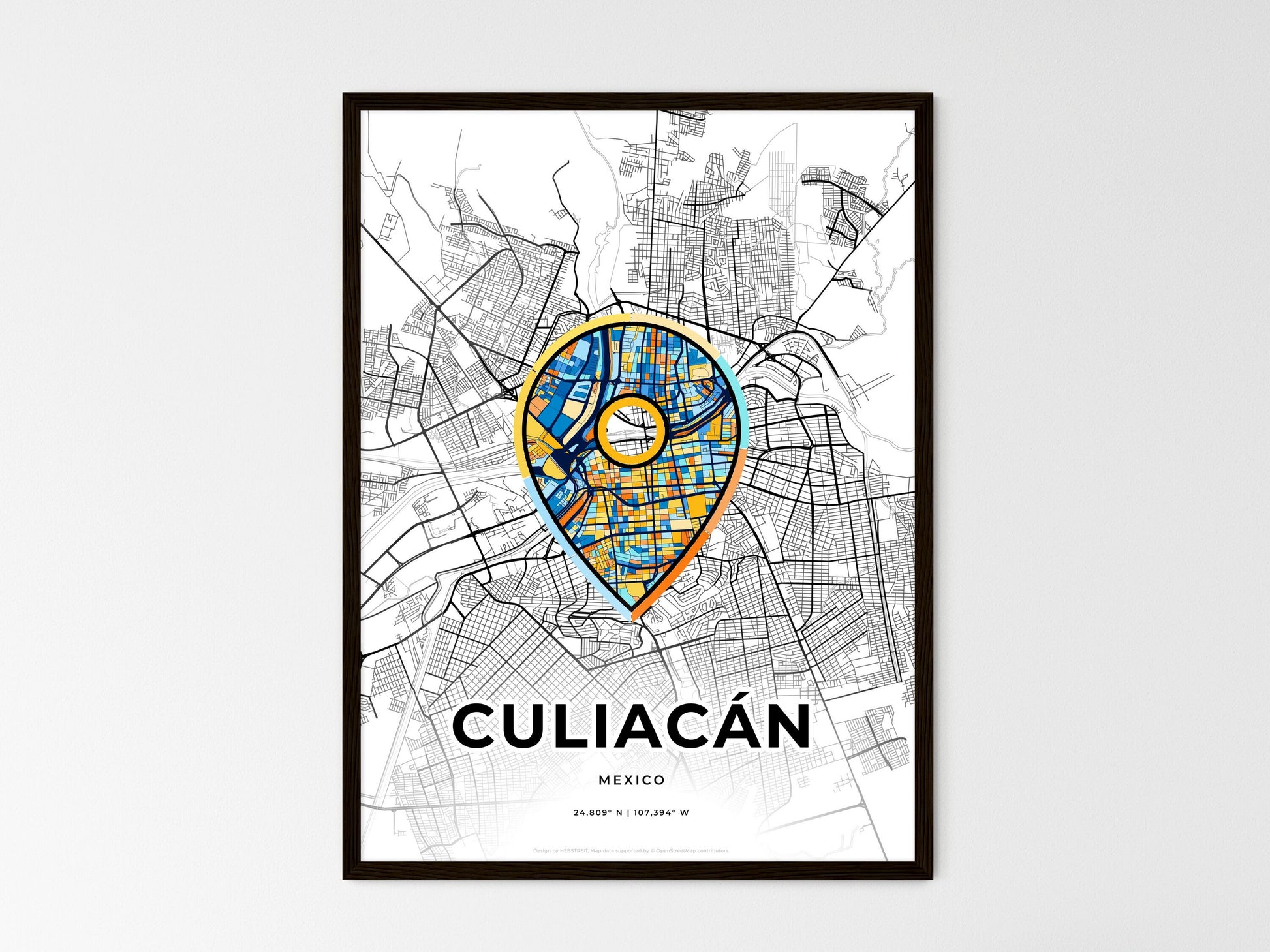 Culiacán Mexico wedding art map with pointer icon