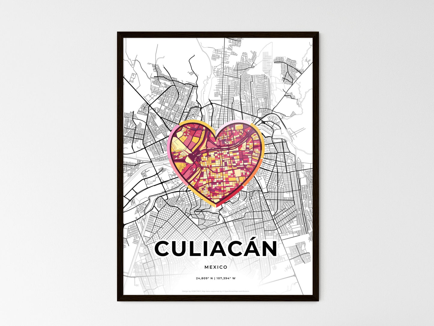 Culiacán Mexico wedding art map with heart icon