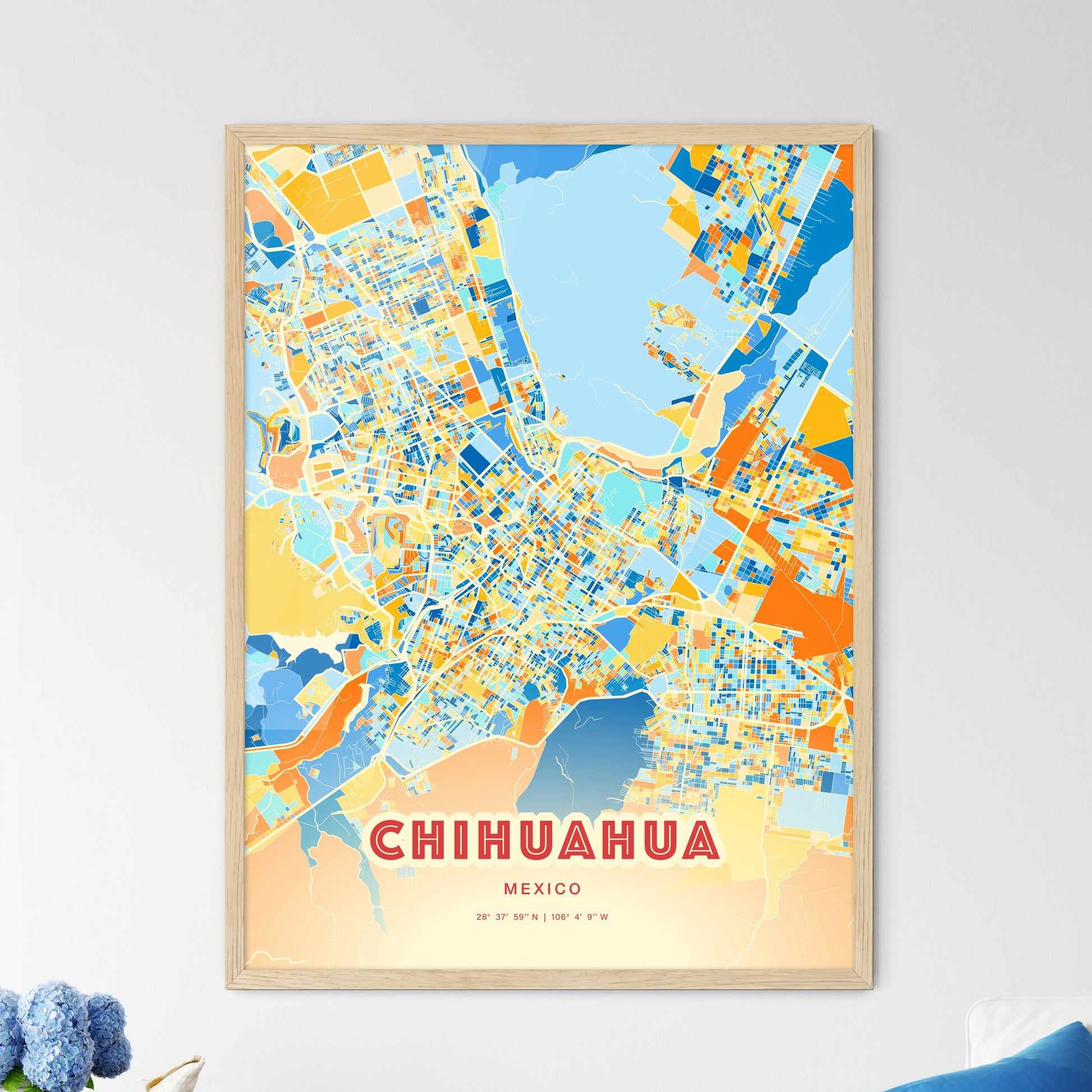 Colorful Chihuahua Mexico Fine Art Map Blue Orange