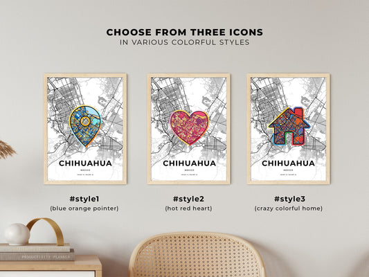 Chihuahua Mexico maps with colorful icons