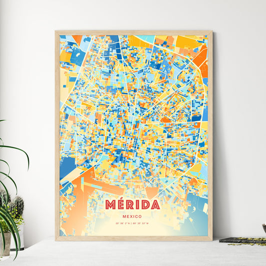 Colorful Mérida Mexico Fine Art Map Blue Orange