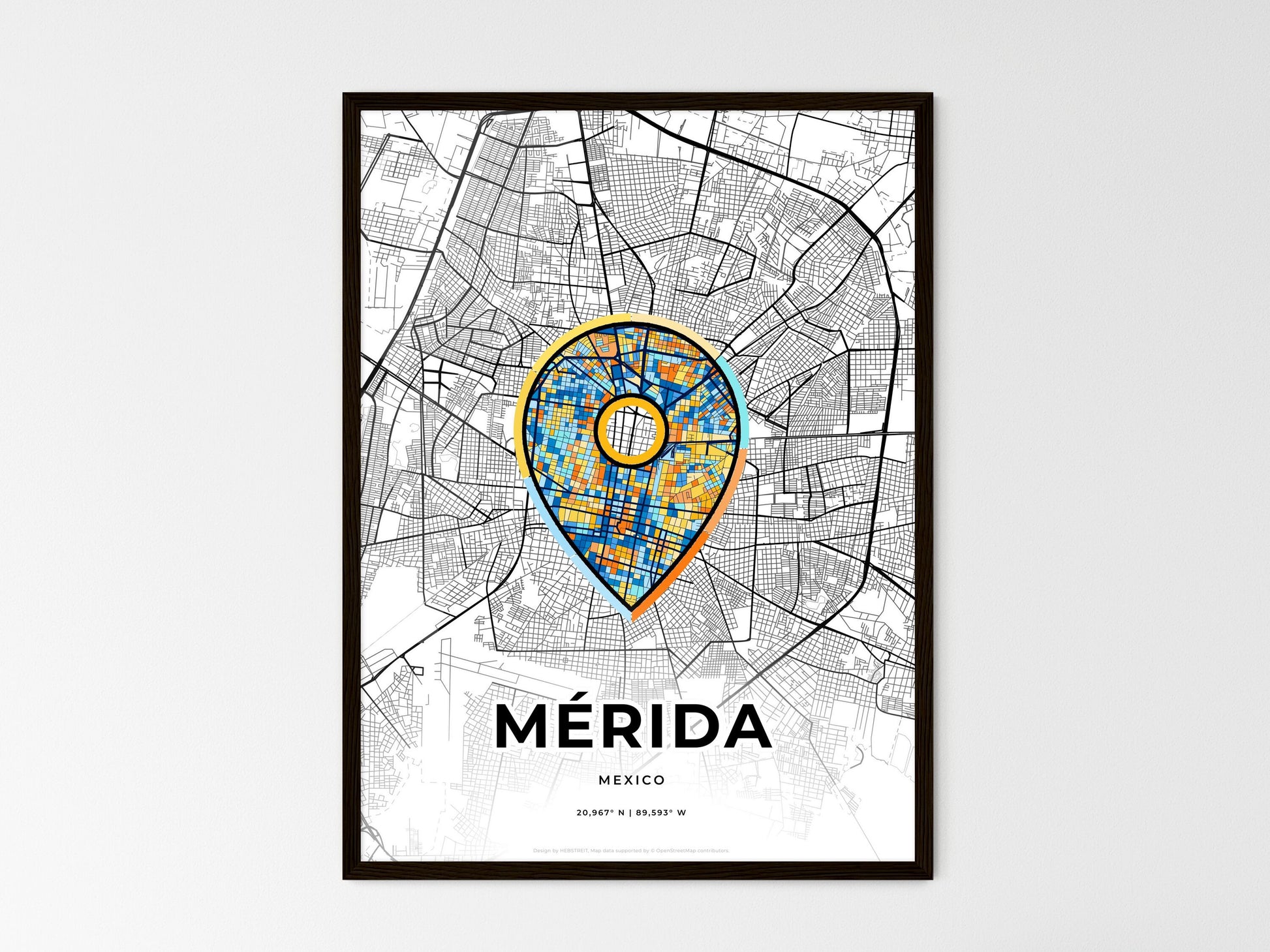 Mérida Mexico wedding art map with pointer icon
