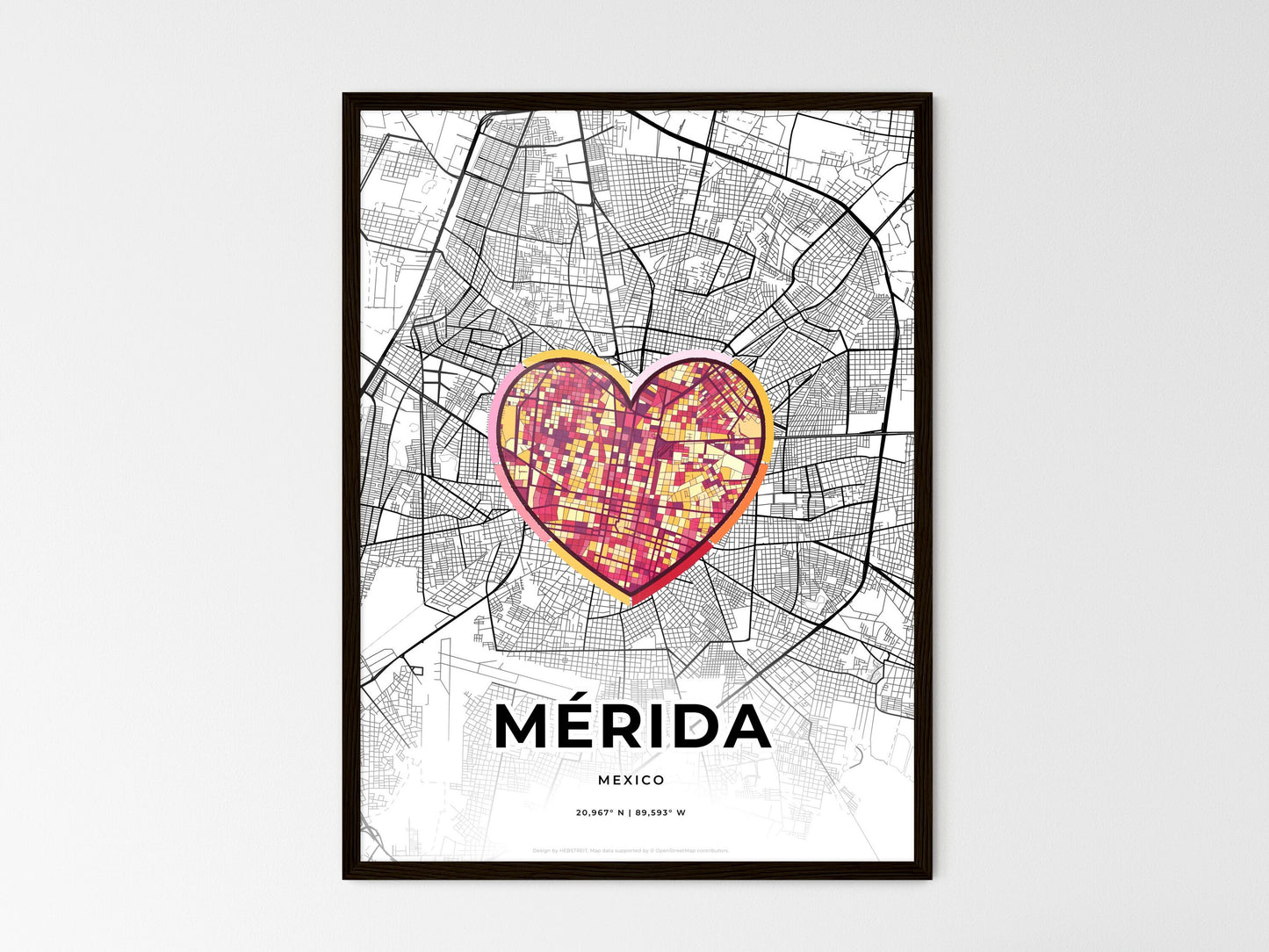 Mérida Mexico wedding art map with heart icon