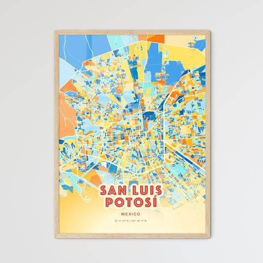 Colorful San Luis Potosí Mexico Fine Art Map Blue Orange