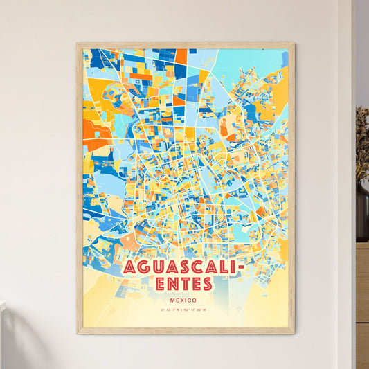 Colorful Aguascalientes Mexico Fine Art Map Blue Orange