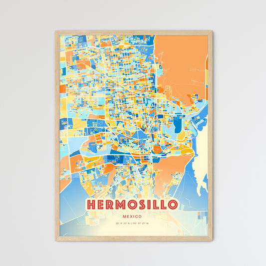 Colorful HERMOSILLO MEXICO Fine Art Map Blue Orange