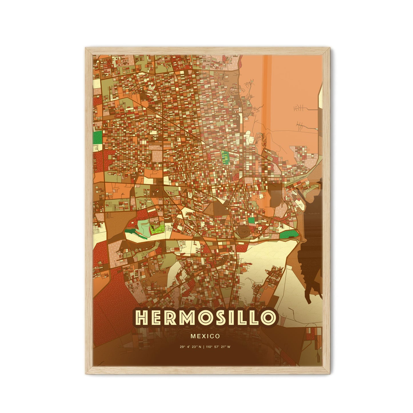 Colorful HERMOSILLO MEXICO Fine Art Map Farmhouse