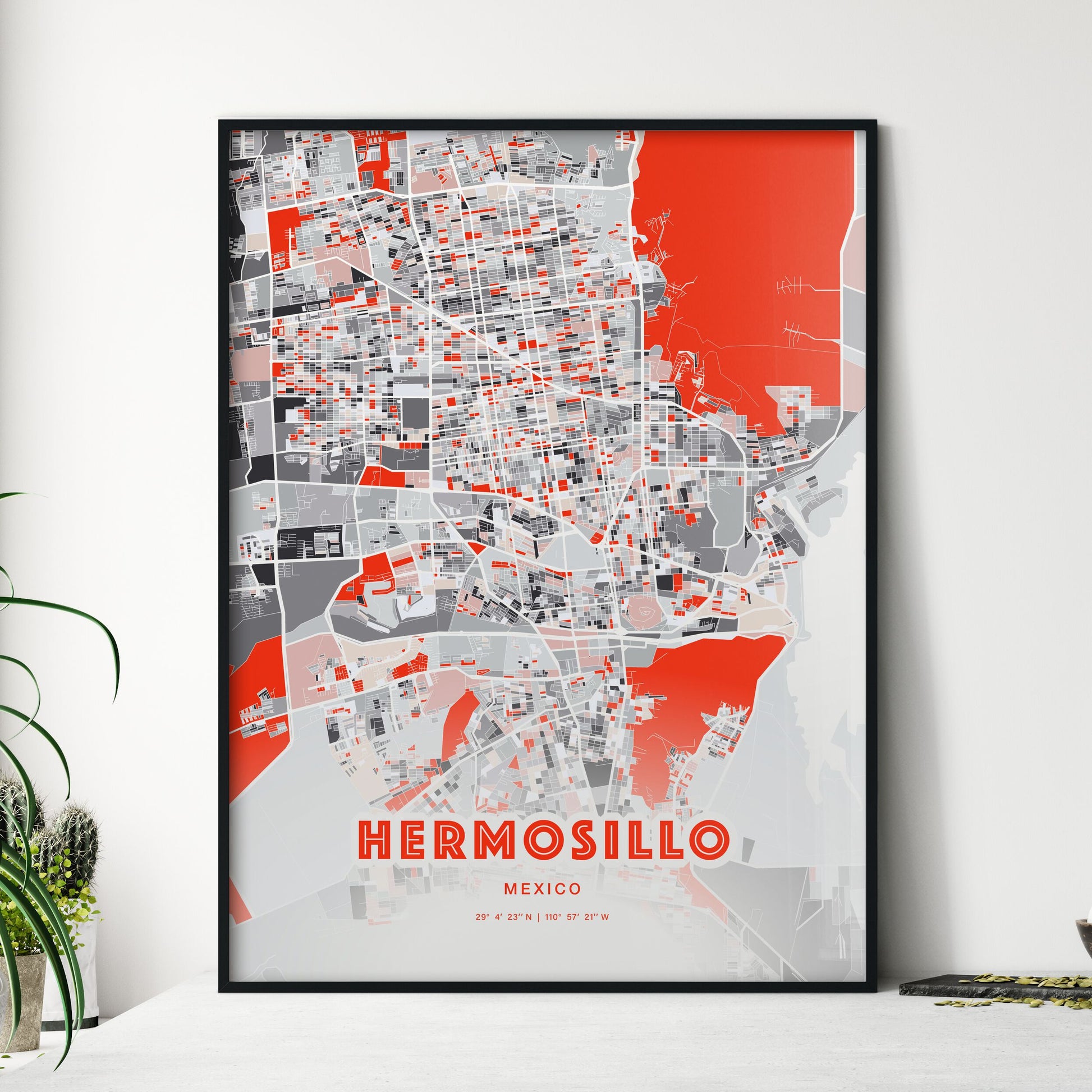 Colorful HERMOSILLO MEXICO Fine Art Map Modern