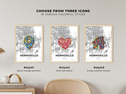 Hermosillo Mexico maps with colorful icons