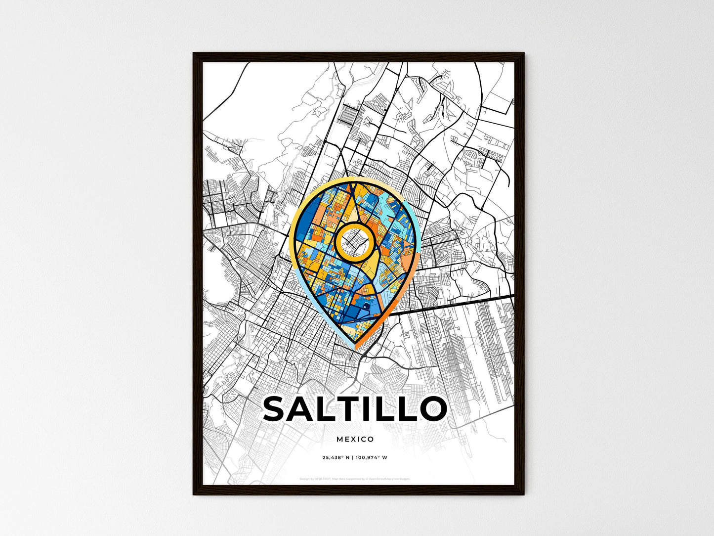 Saltillo Mexico wedding art map with pointer icon