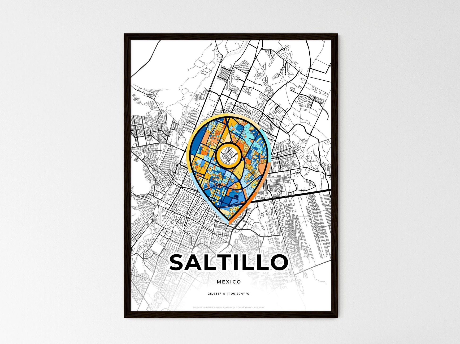 Saltillo Mexico wedding art map with pointer icon
