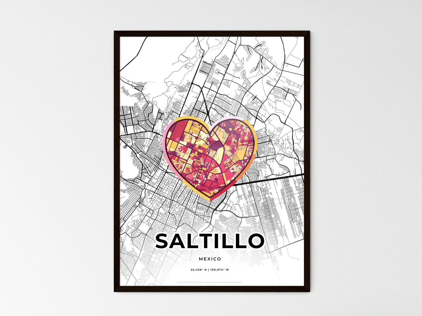 Saltillo Mexico wedding art map with heart icon