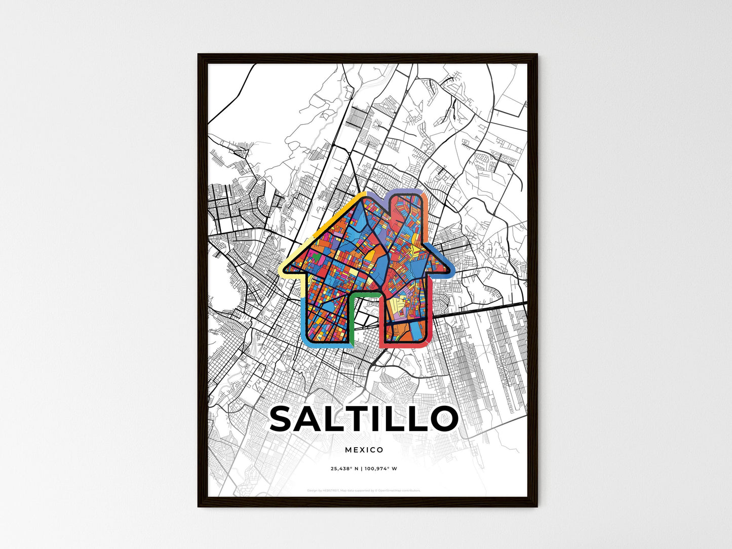 Saltillo Mexico wedding art map with home icon