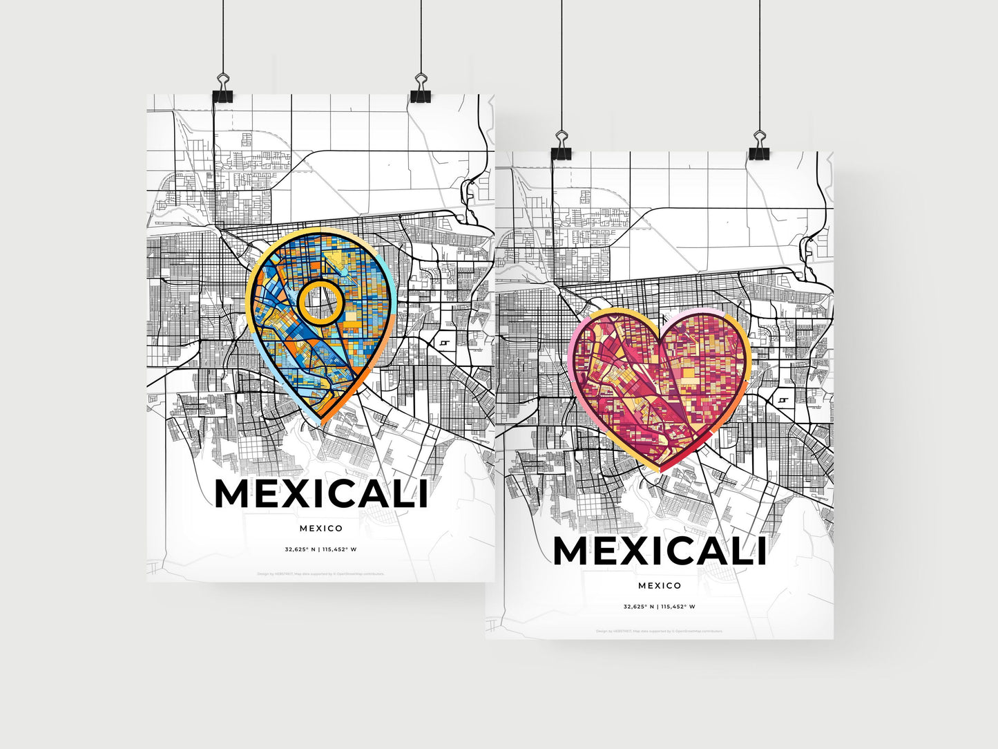 MEXICALI MEXICO minimal art map with a colorful icon.
