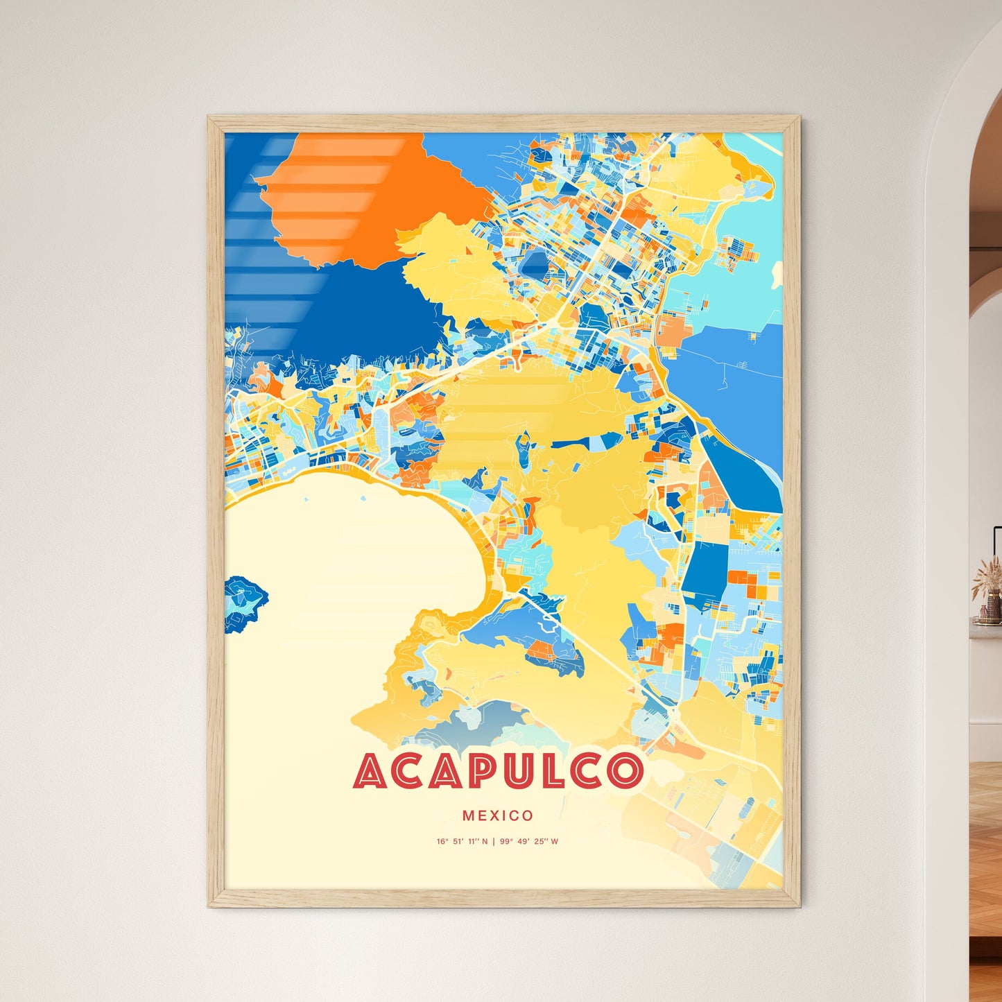 Colorful ACAPULCO MEXICO Fine Art Map Blue Orange