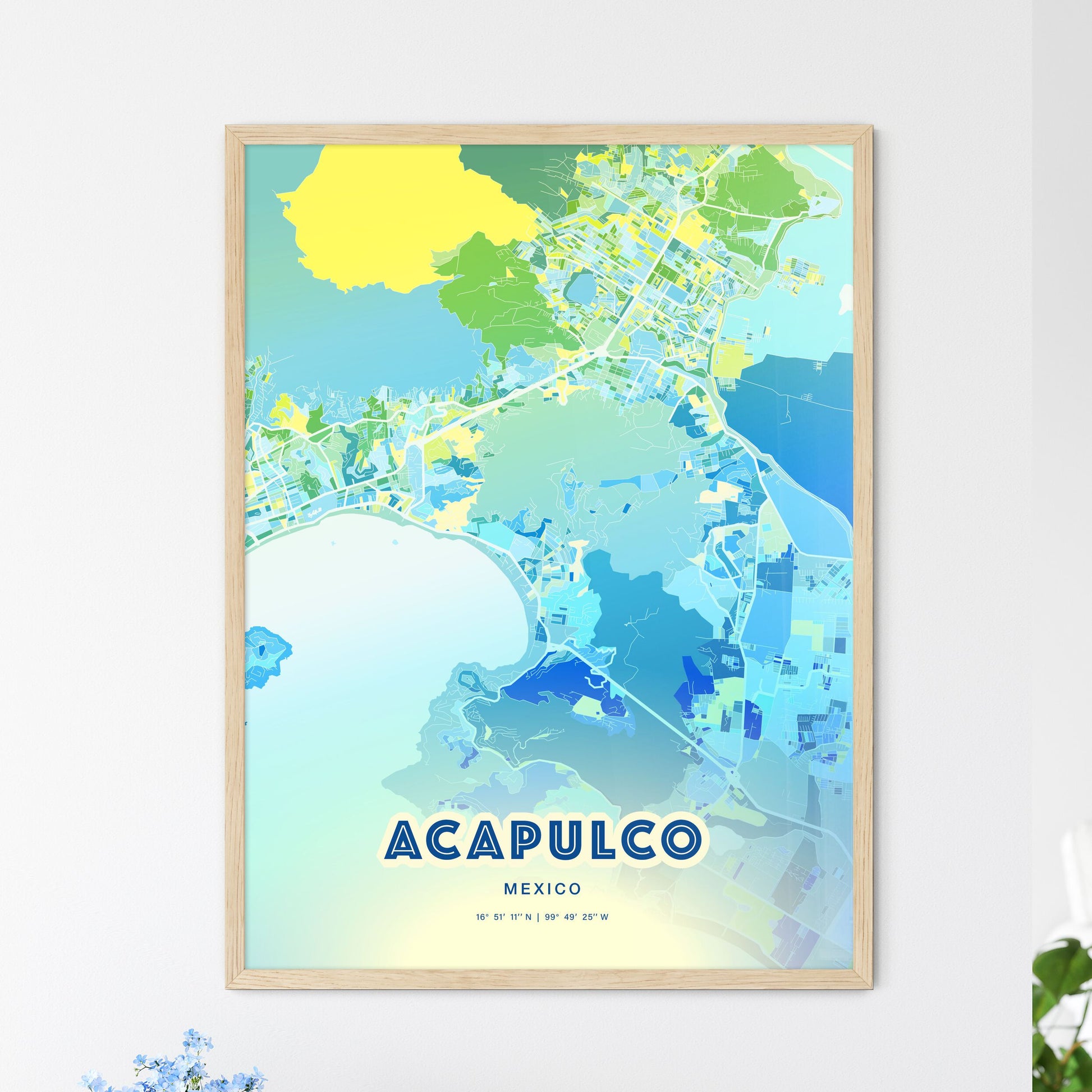 Colorful ACAPULCO MEXICO Fine Art Map Cool Blue