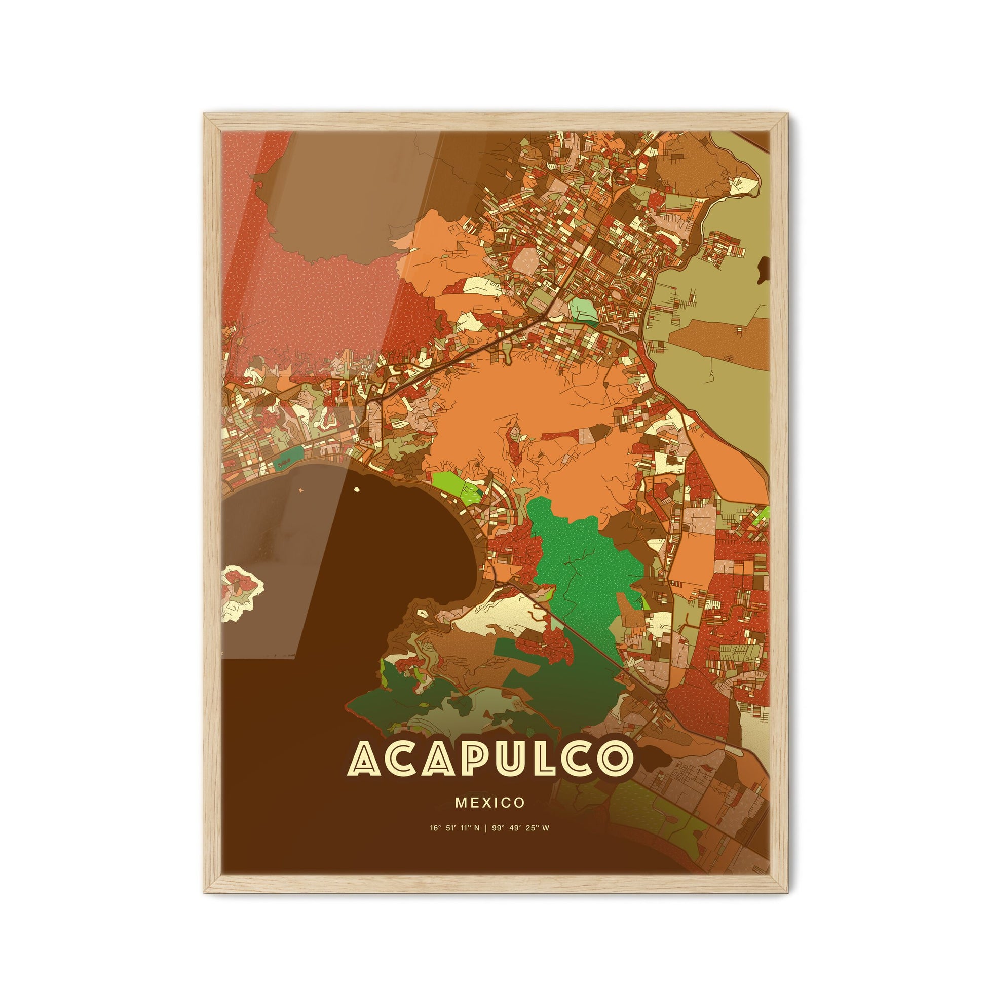 Colorful ACAPULCO MEXICO Fine Art Map Farmhouse