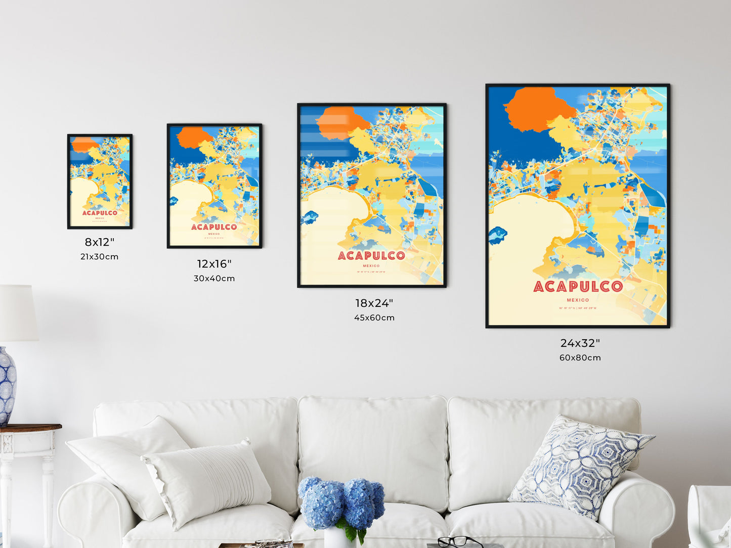 Colorful ACAPULCO MEXICO Fine Art Map Blue Orange