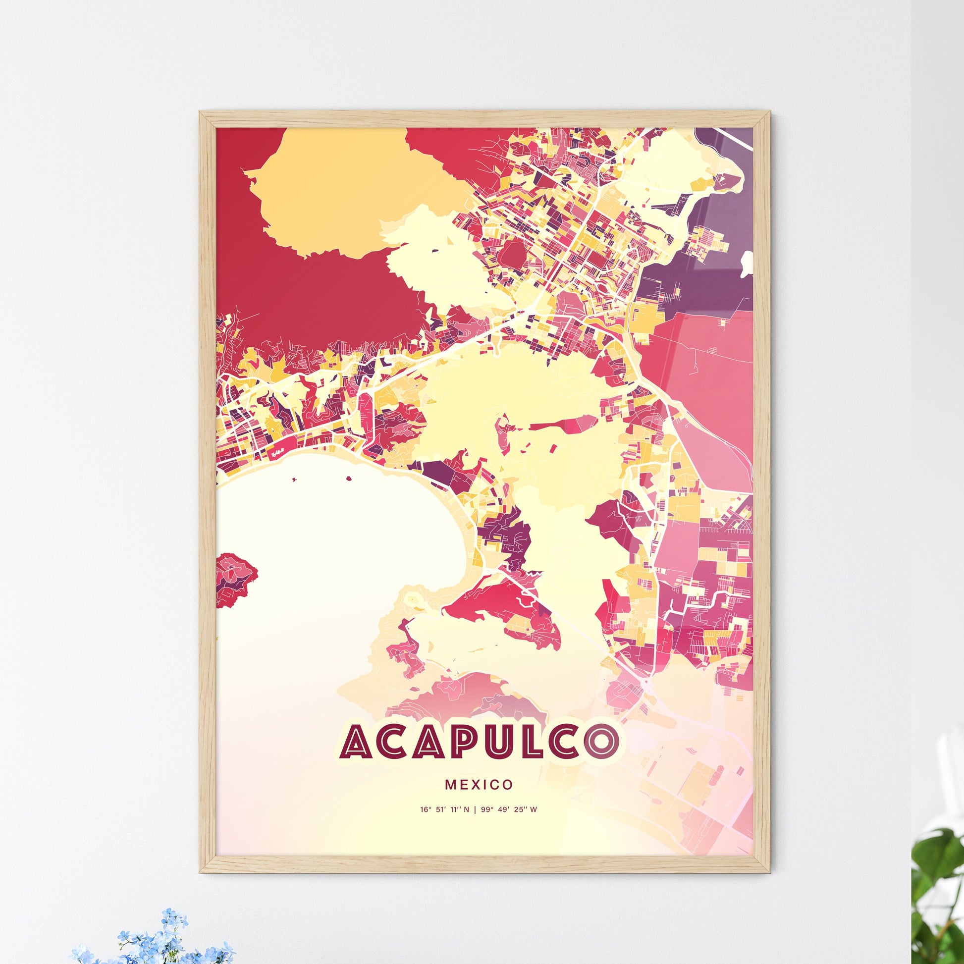 Colorful ACAPULCO MEXICO Fine Art Map Hot Red