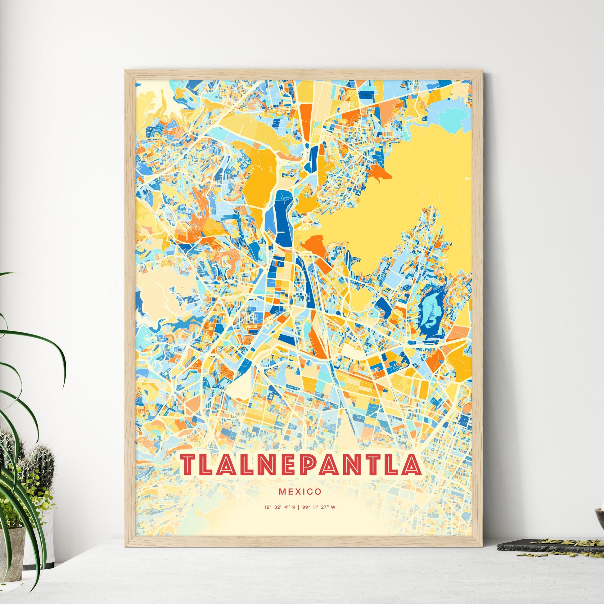 Colorful TLALNEPANTLA MEXICO Fine Art Map Blue Orange