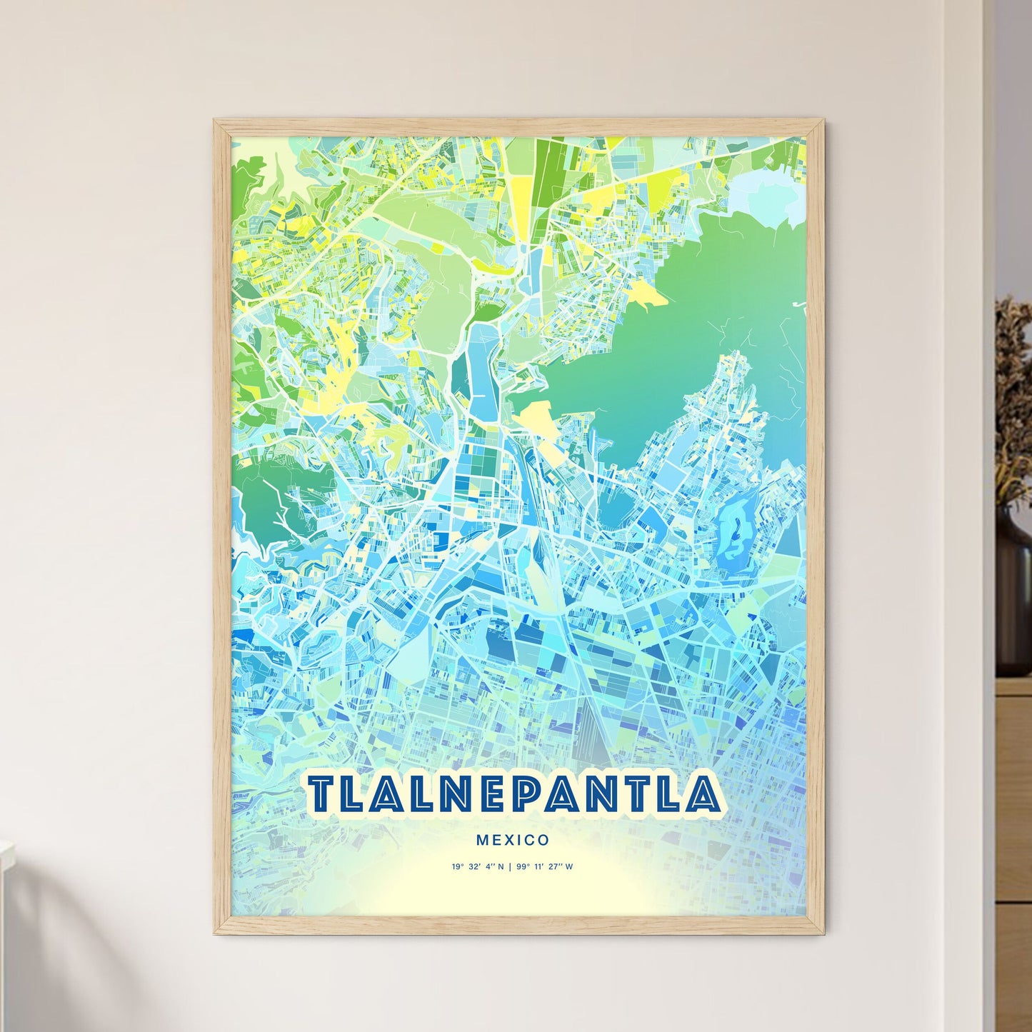 Colorful TLALNEPANTLA MEXICO Fine Art Map Cool Blue