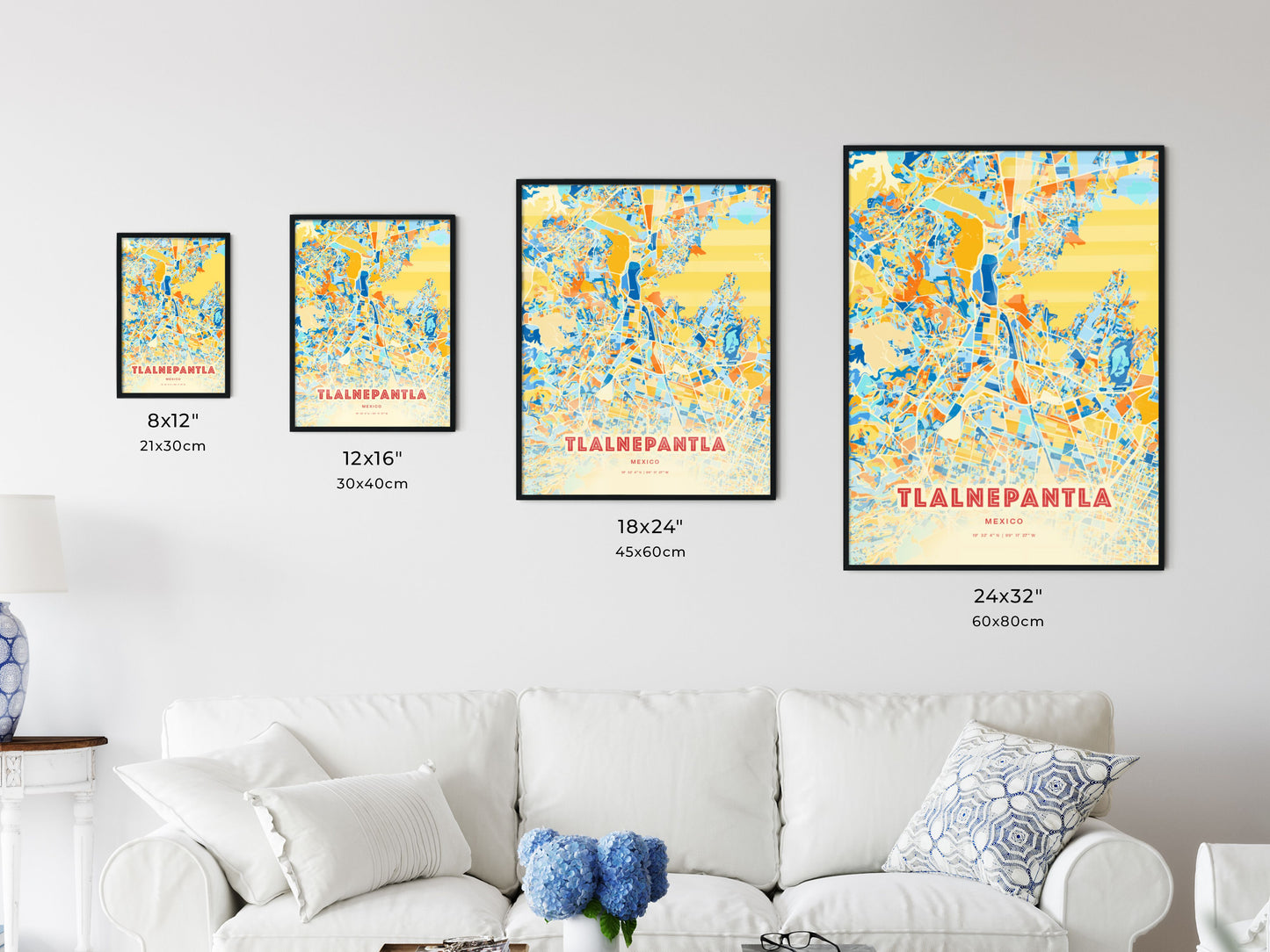 Colorful TLALNEPANTLA MEXICO Fine Art Map Blue Orange