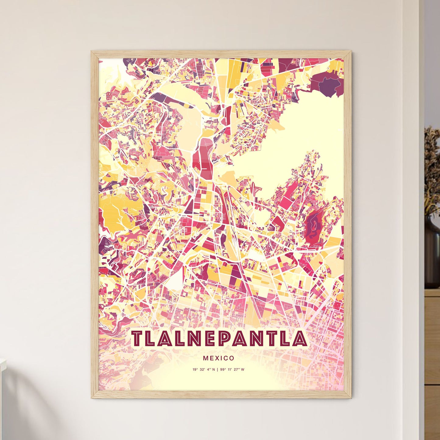 Colorful TLALNEPANTLA MEXICO Fine Art Map Hot Red