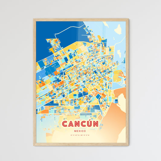 Colorful Cancún Mexico Fine Art Map Blue Orange