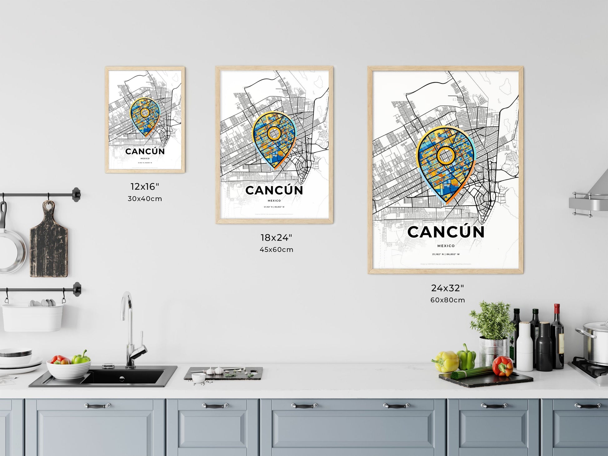 Cancún Mexico art map size chart
