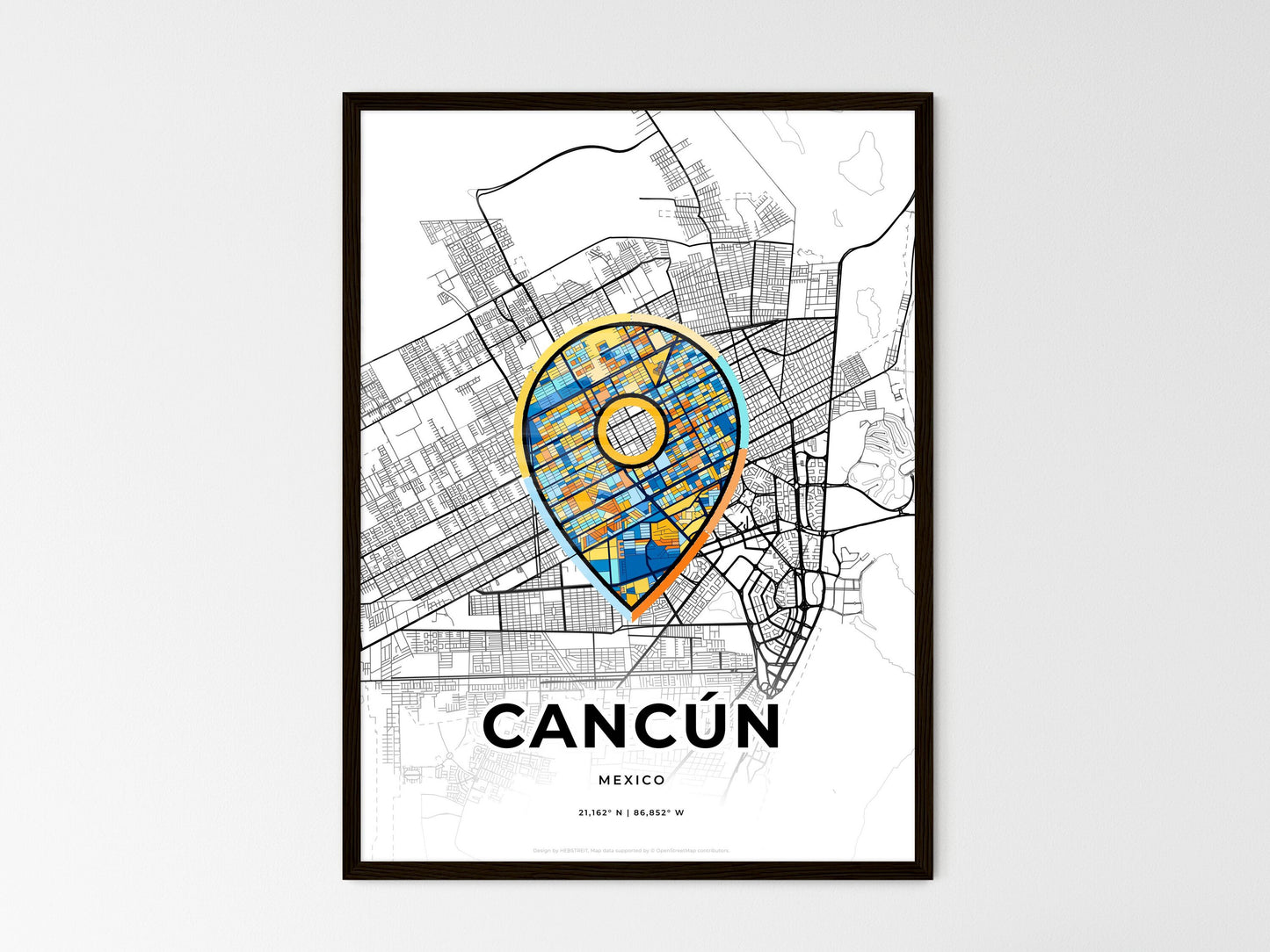 Cancún Mexico wedding art map with pointer icon