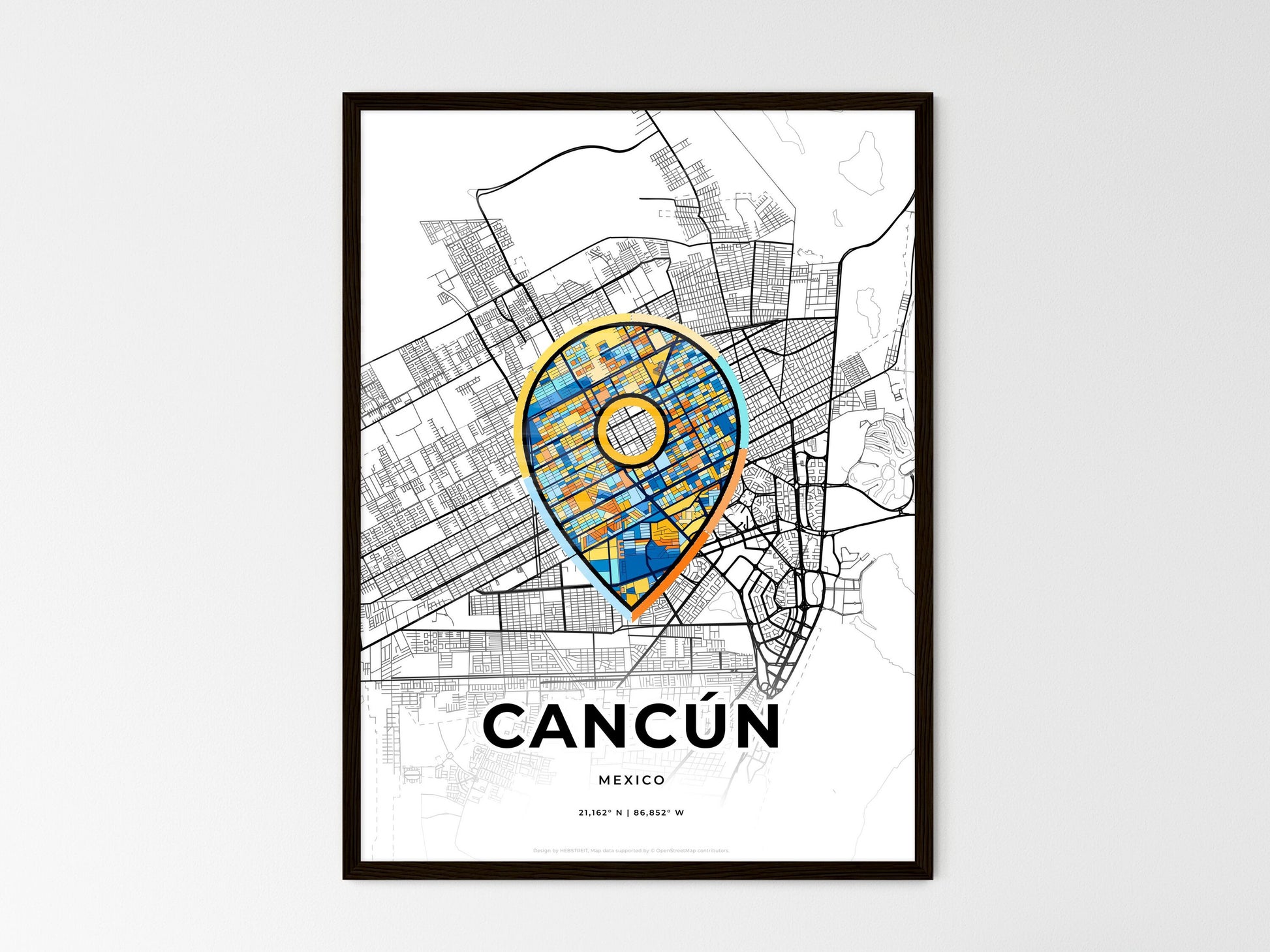 Cancún Mexico wedding art map with pointer icon