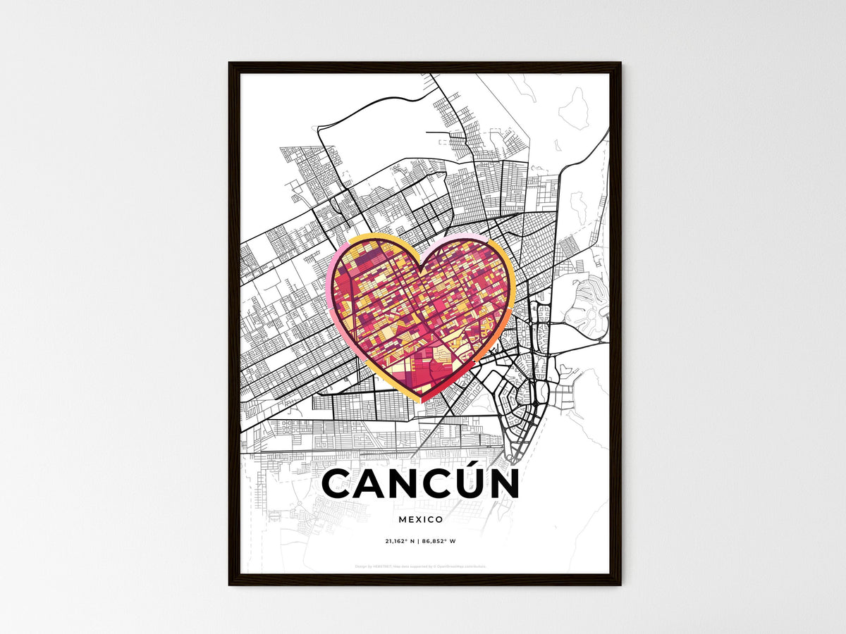 Cancún Mexico wedding art map with heart icon