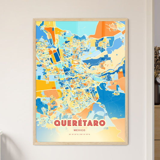 Colorful Querétaro Mexico Fine Art Map Blue Orange