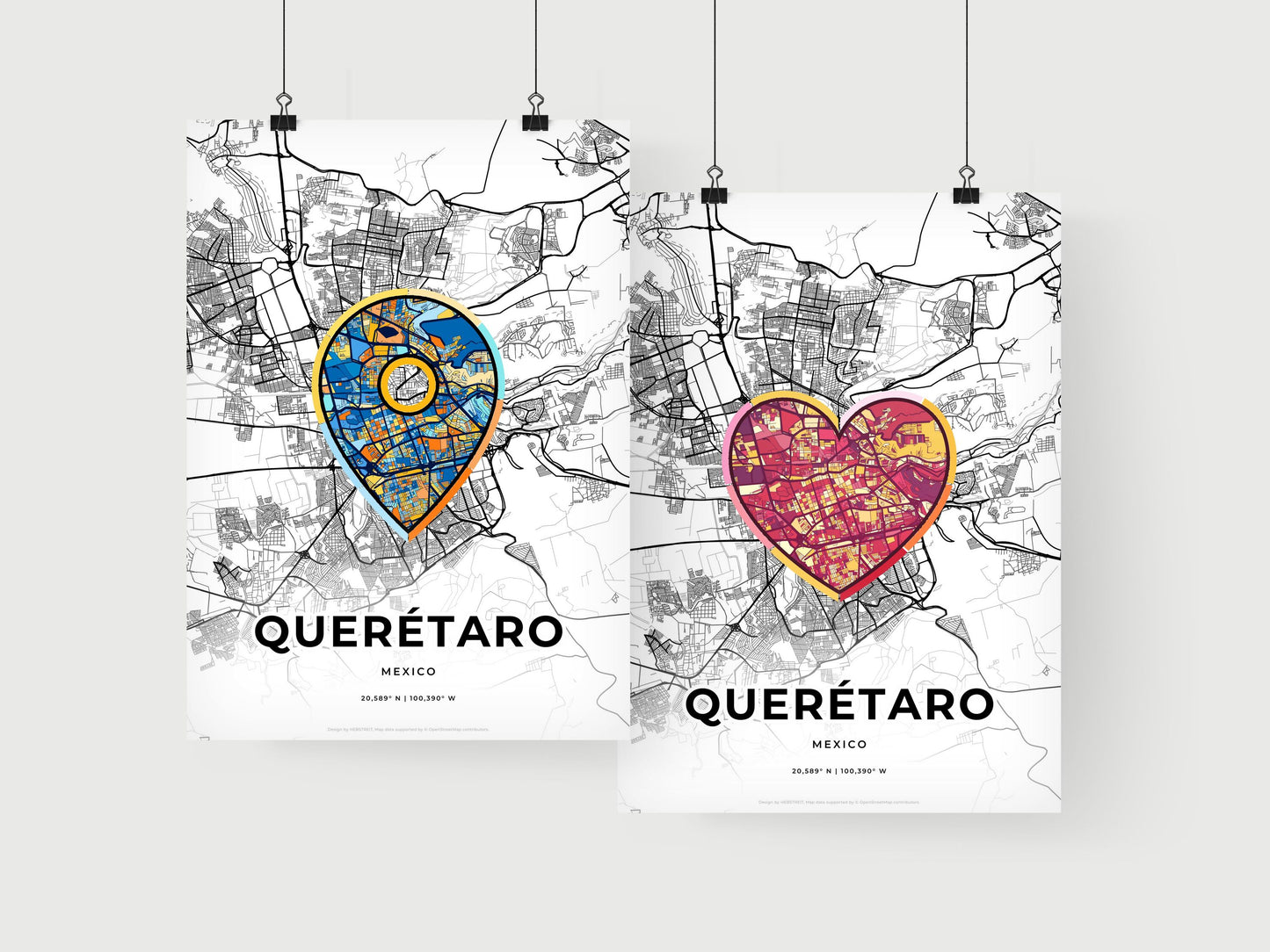 QUERÉTARO MEXICO minimal art map with a colorful icon.