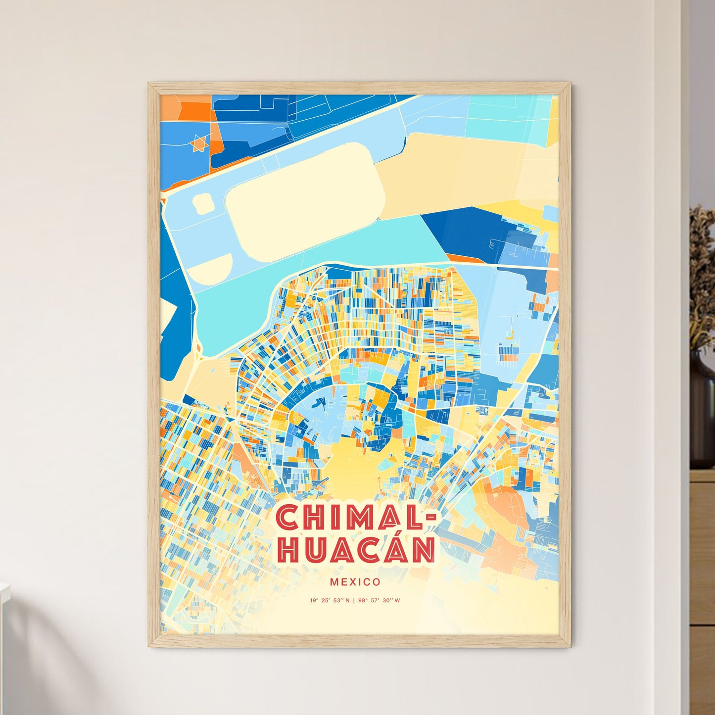 Colorful Chimalhuacán Mexico Fine Art Map Blue Orange