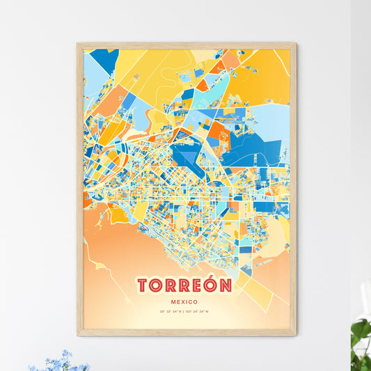 Colorful Torreón Mexico Fine Art Map Blue Orange