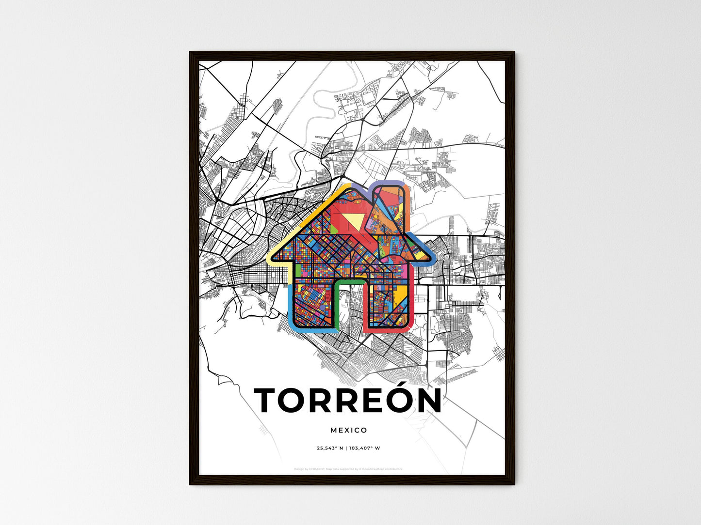 TORREÓN MEXICO minimal art map with a colorful icon. Style 3