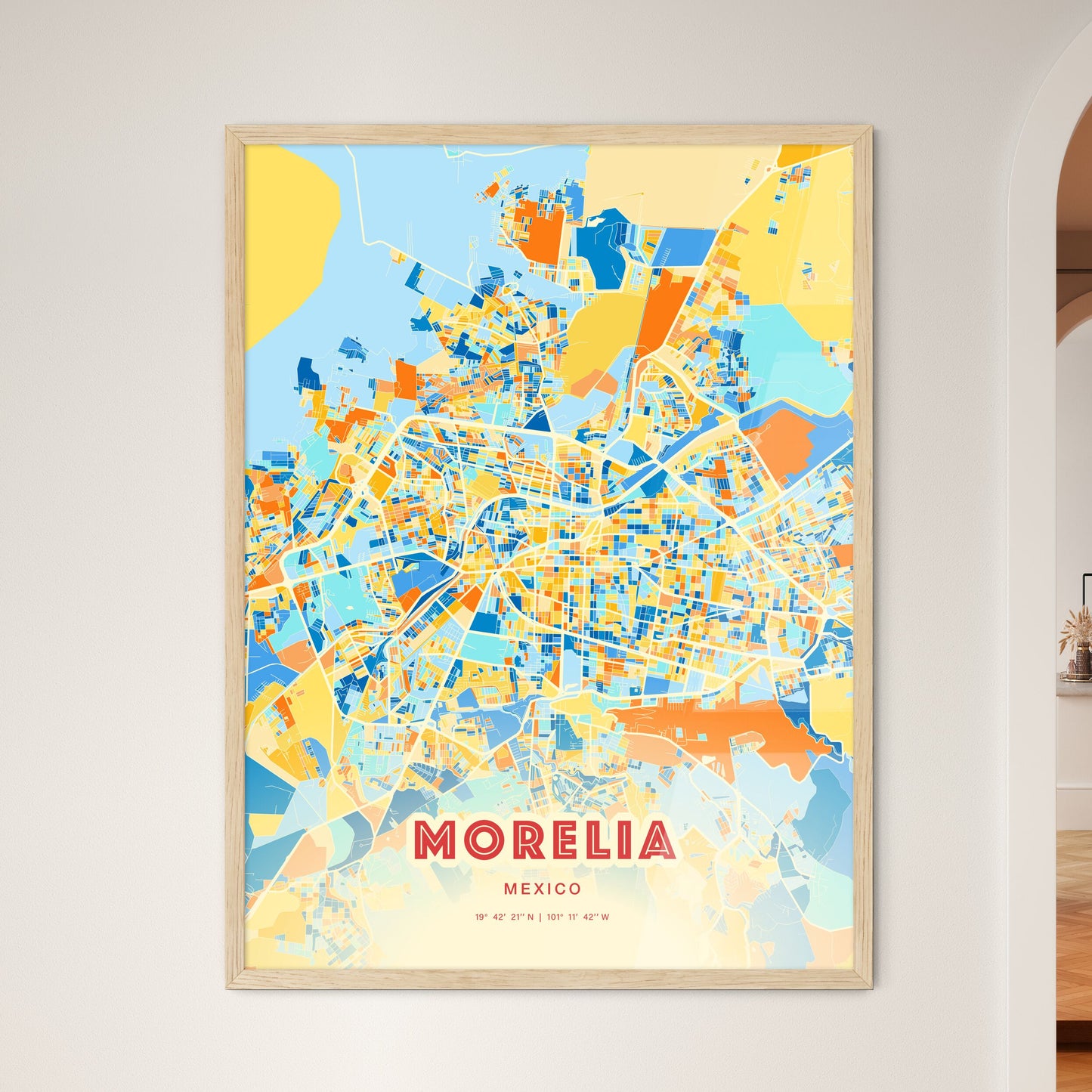 Colorful Morelia Mexico Fine Art Map Blue Orange