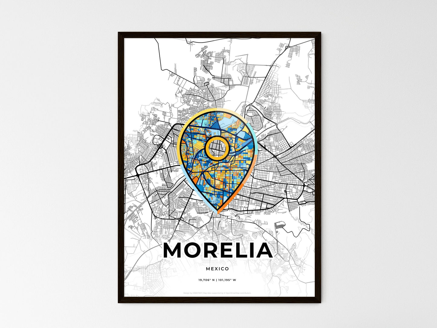 Morelia Mexico wedding art map with pointer icon