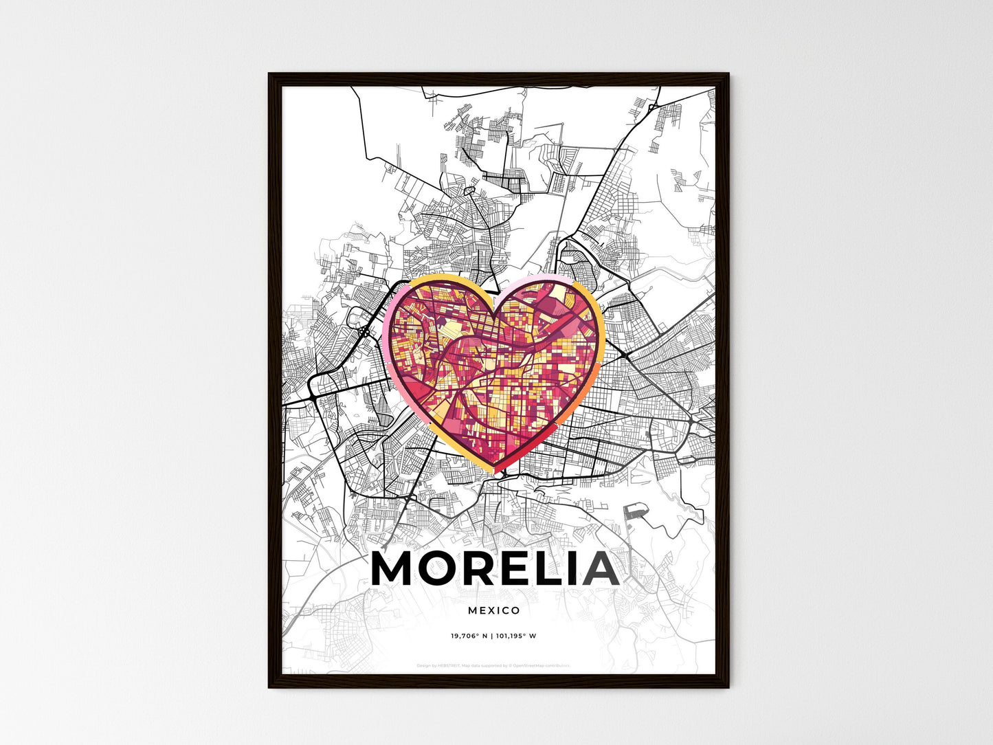 Morelia Mexico wedding art map with heart icon