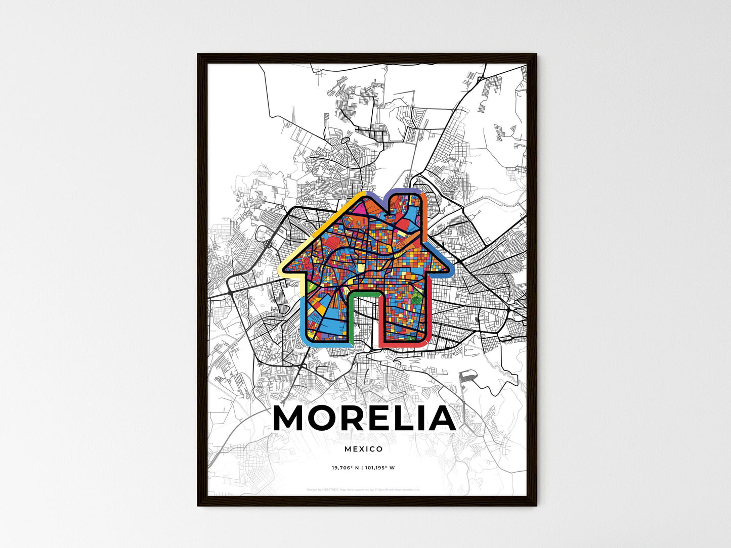 Morelia Mexico wedding art map with home icon