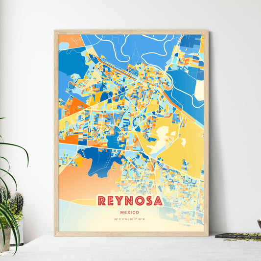 Colorful Reynosa Mexico Fine Art Map Blue Orange