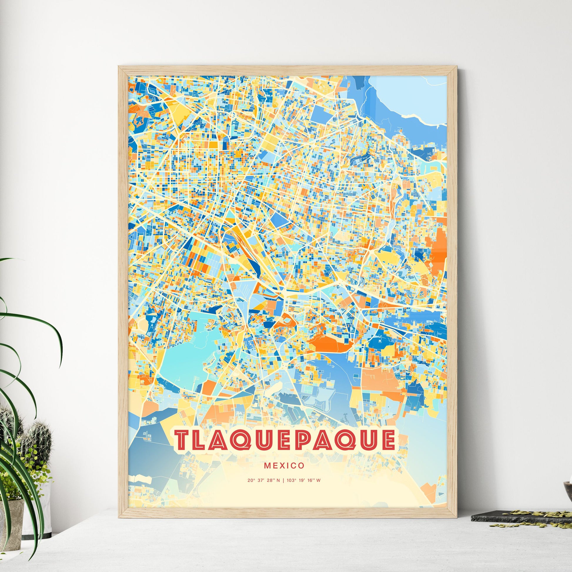 Colorful Tlaquepaque Mexico Fine Art Map Blue Orange