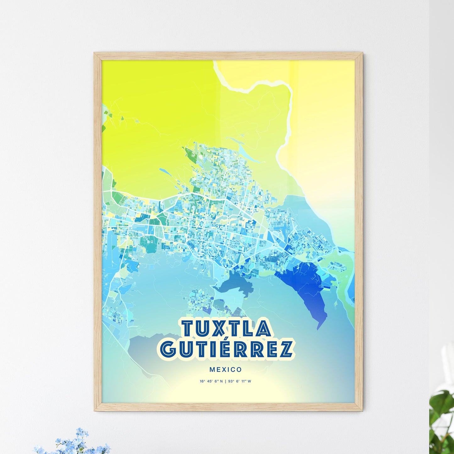 Colorful TUXTLA GUTIÉRREZ MEXICO Fine Art Map Cool Blue