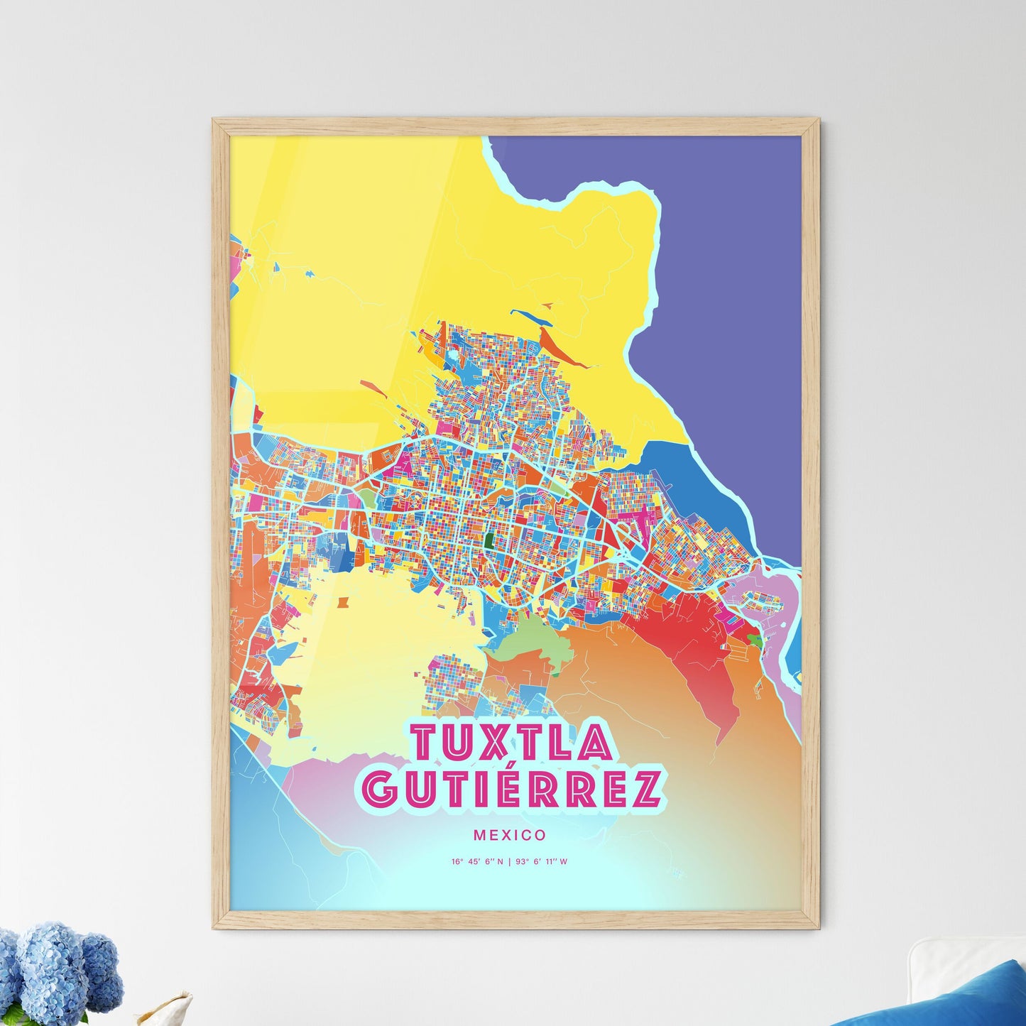 Colorful TUXTLA GUTIÉRREZ MEXICO Fine Art Map Crazy Colors