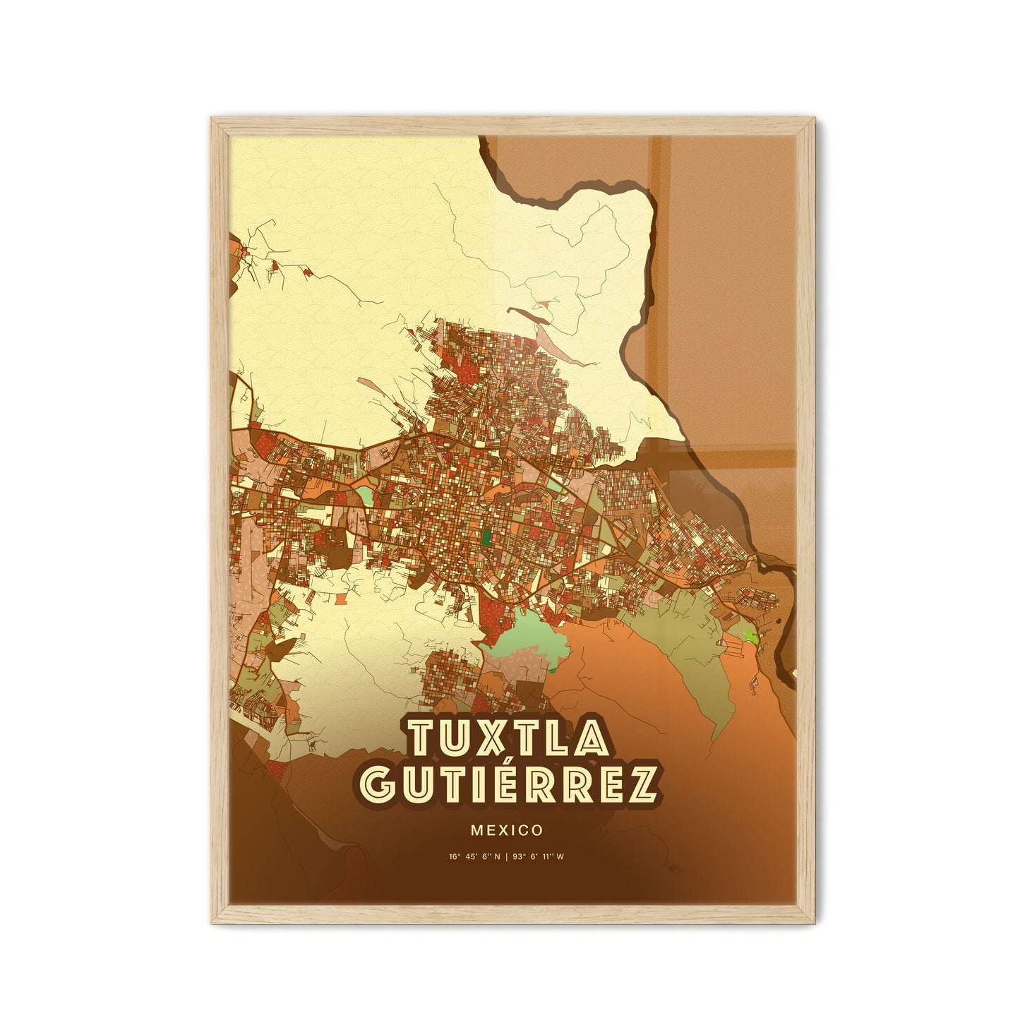 Colorful TUXTLA GUTIÉRREZ MEXICO Fine Art Map Farmhouse