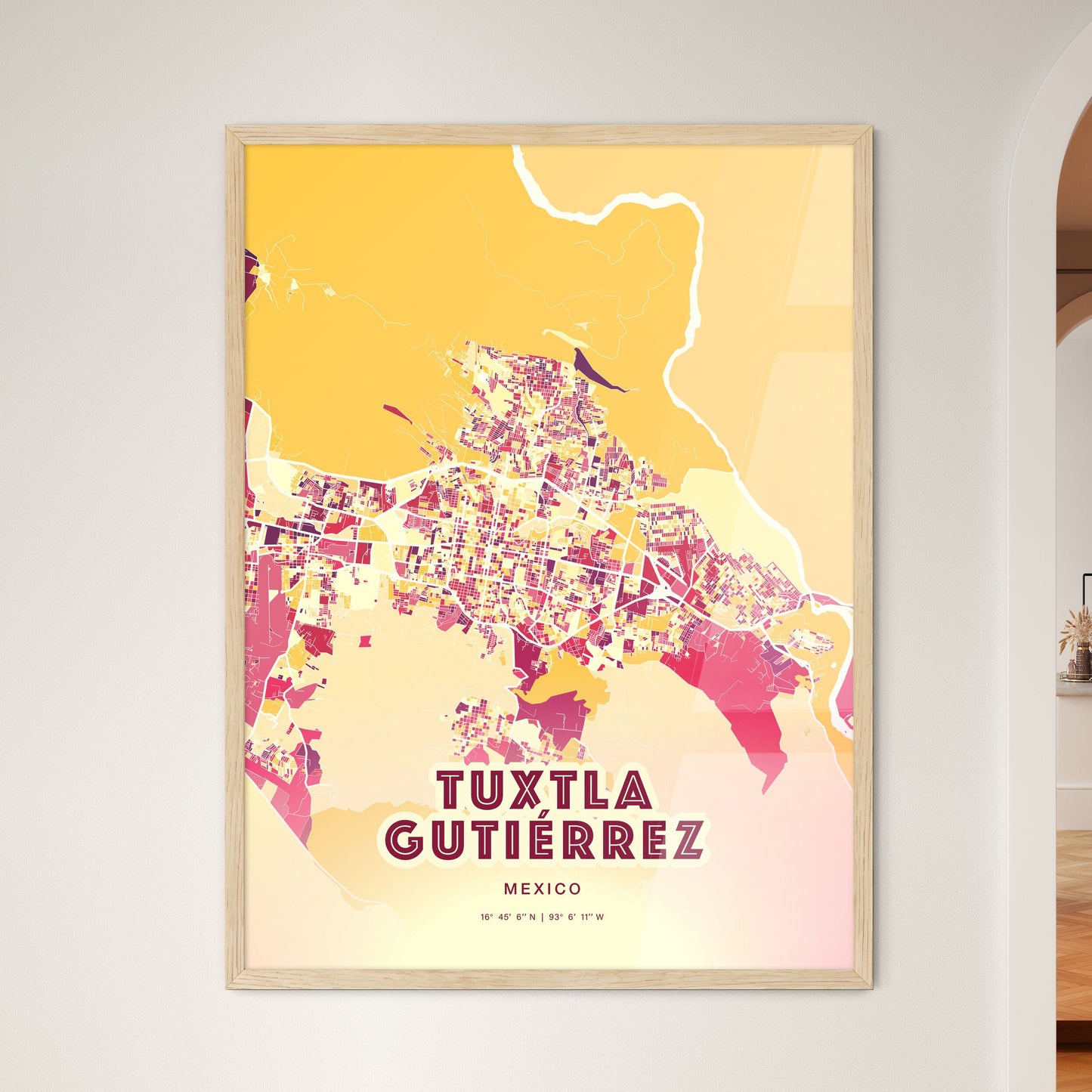 Colorful TUXTLA GUTIÉRREZ MEXICO Fine Art Map Hot Red