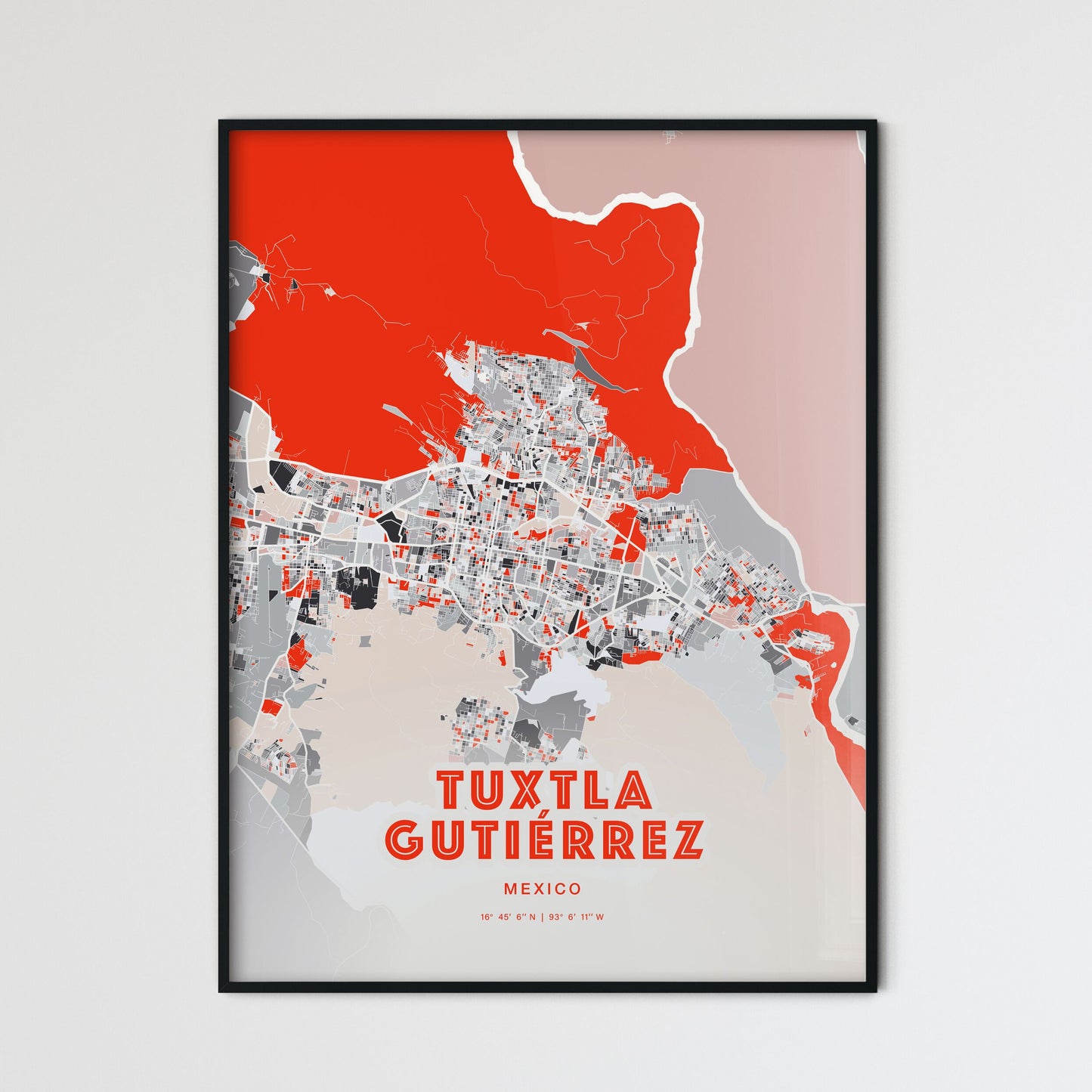 Colorful TUXTLA GUTIÉRREZ MEXICO Fine Art Map Modern