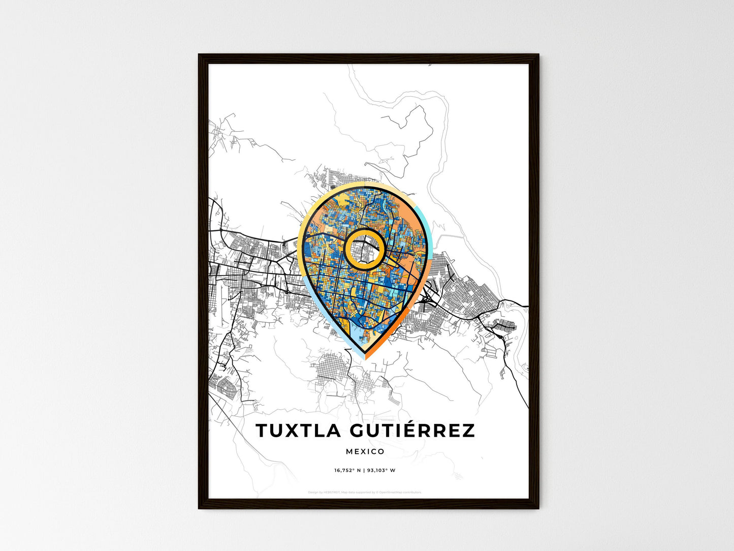 Tuxtla Gutiérrez Mexico wedding art map with pointer icon