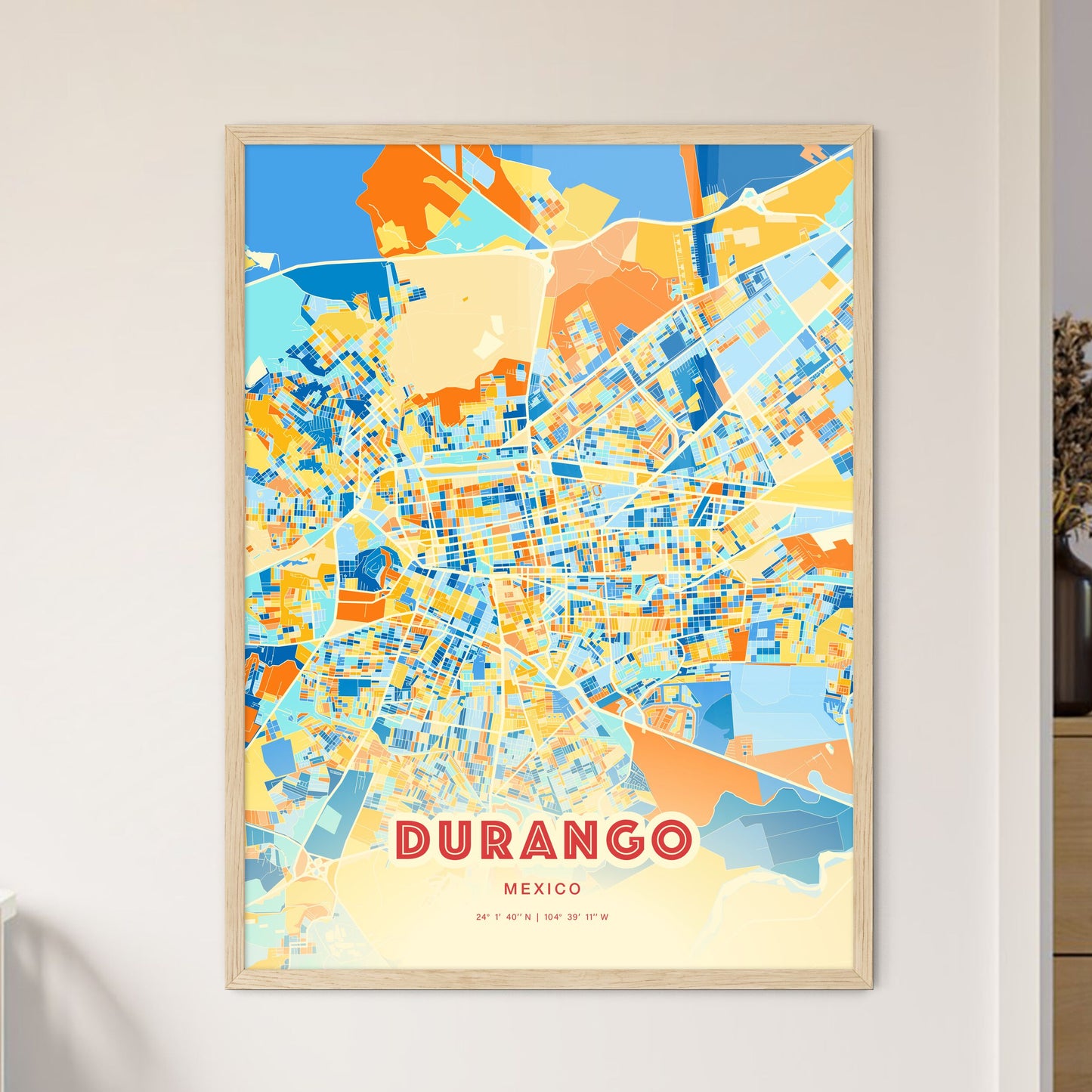 Colorful Durango Mexico Fine Art Map Blue Orange